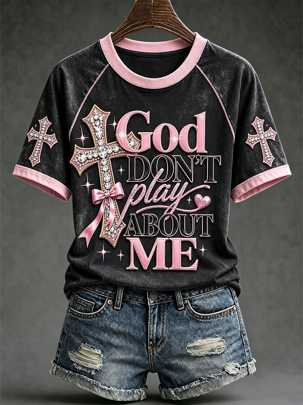 Women's faith-themed fun slogan pattern printed casual short-sleeve T-shirt
