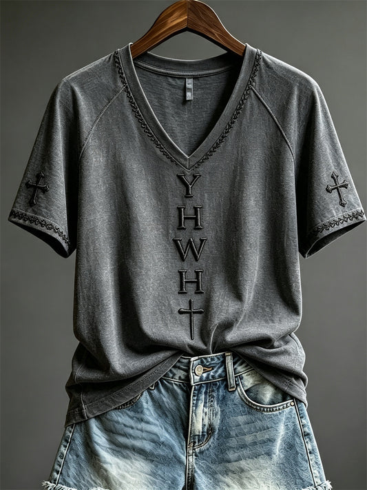 Women's YHWH Christian Cross Print short sleeve T-shirt