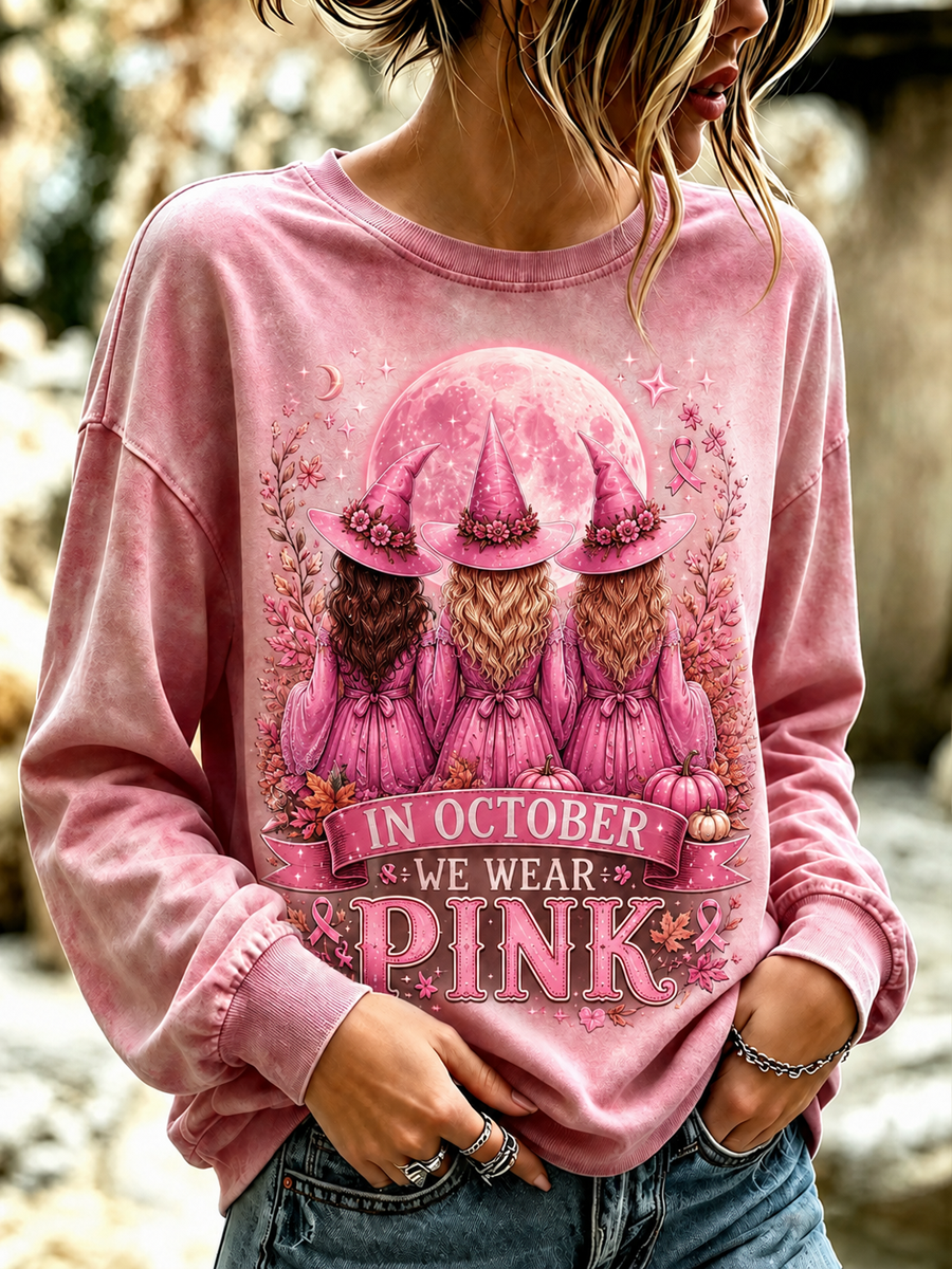 Women's Witches In October We Wear Pink Regular Sweatshirt