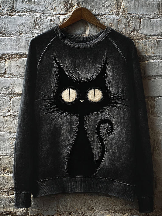 Women's Salem Witch's Familiar Black Cat Print Halloween Raglan Sweatshirt