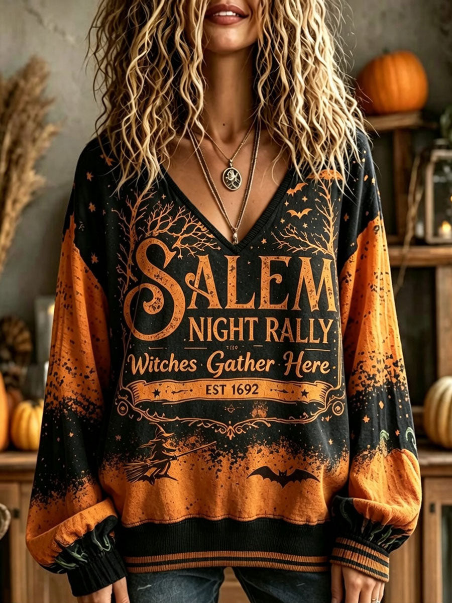 Women’s Halloween Witch Printed Casual Long-Sleeve Top