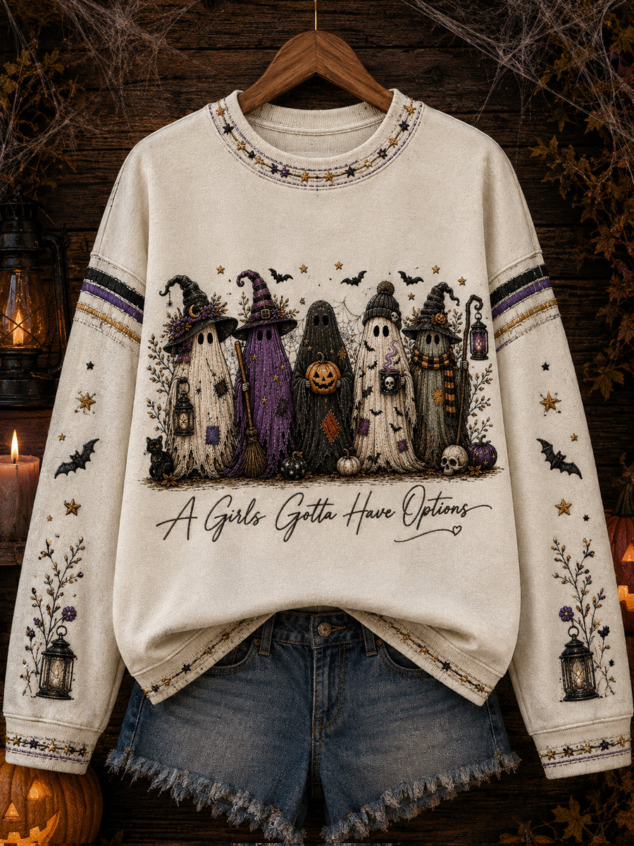 Women's Halloween “A GIRL'S GOTTA HAVE OPTIONS” Print Sweatshirt