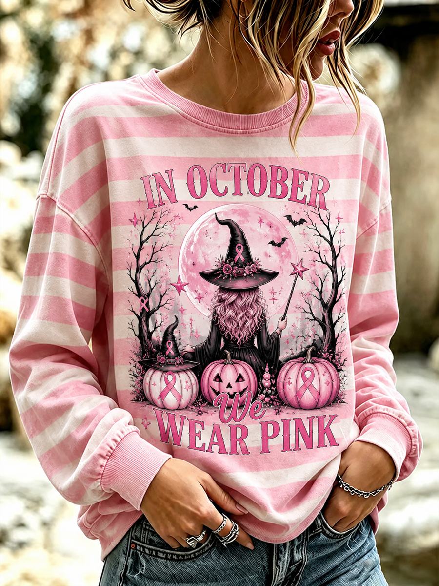 Women's Witches In October We Wear Pink Regular Sweatshirt