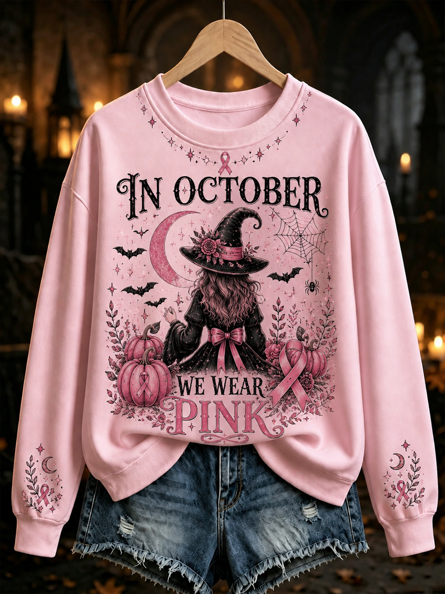 Women's Witches In October We Wear Pink Regular Sweatshirt