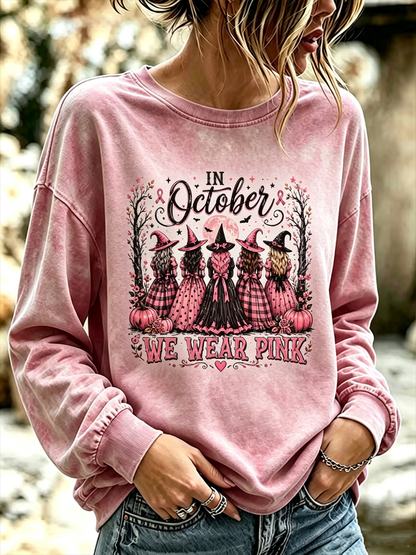 Women's Witches In October We Wear Pink Regular Sweatshirt