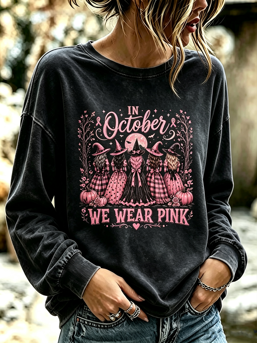 Women's Witches In October We Wear Pink Regular Sweatshirt