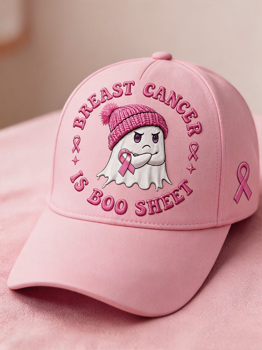 Unisex In October We Wear Pink Halloween Pink Ghost Print Breast Cancer Awareness Support Hat