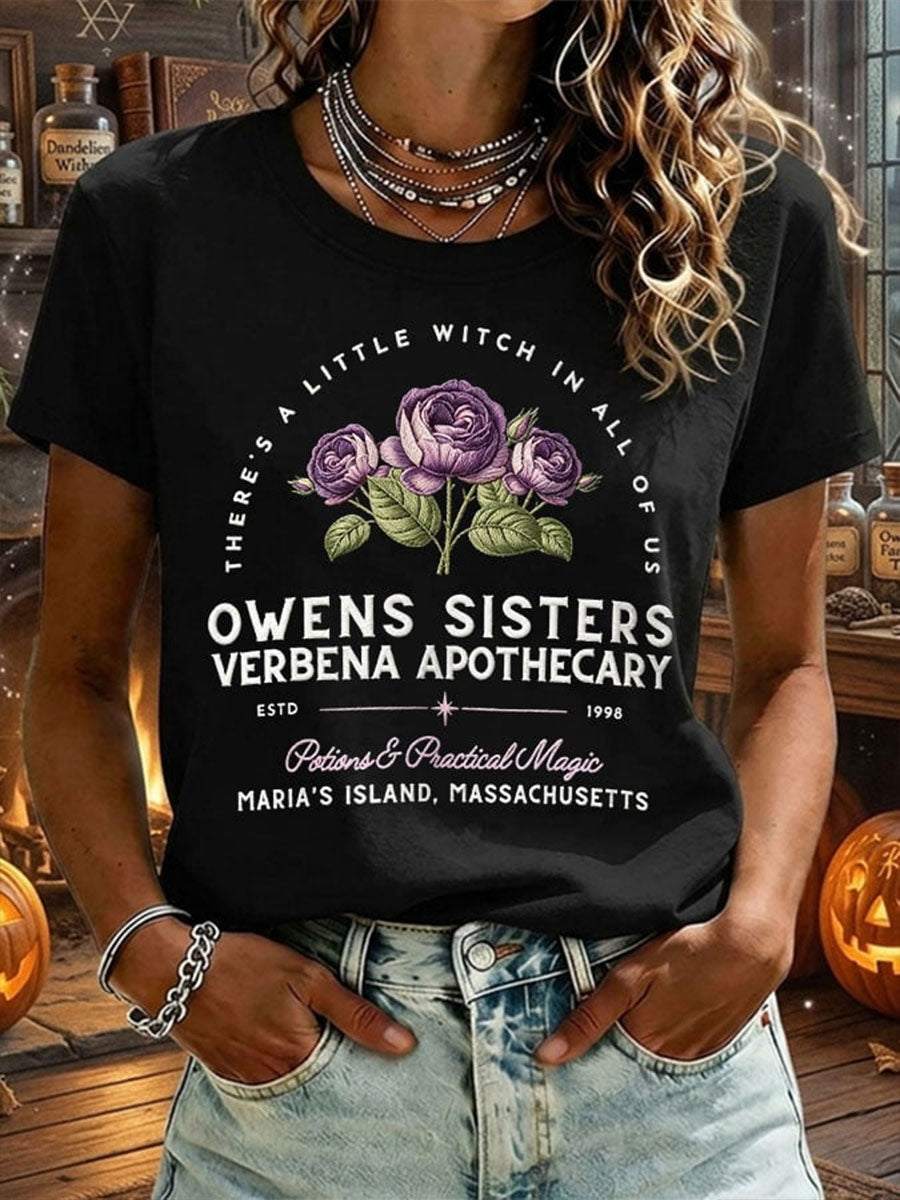 Women's Owens Sisters Apothecary Witch Print Short-sleeved T-shirt