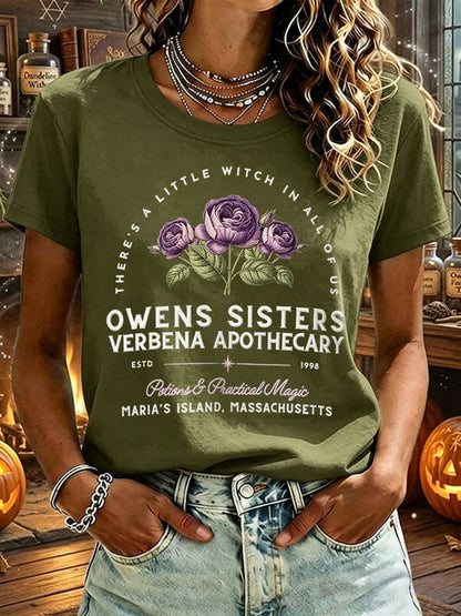 Women's Owens Sisters Apothecary Witch Print Short-sleeved T-shirt