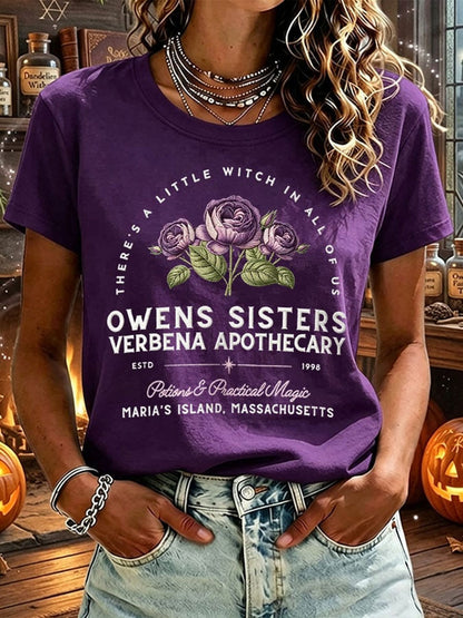 Women's Owens Sisters Apothecary Witch Print Short-sleeved T-shirt