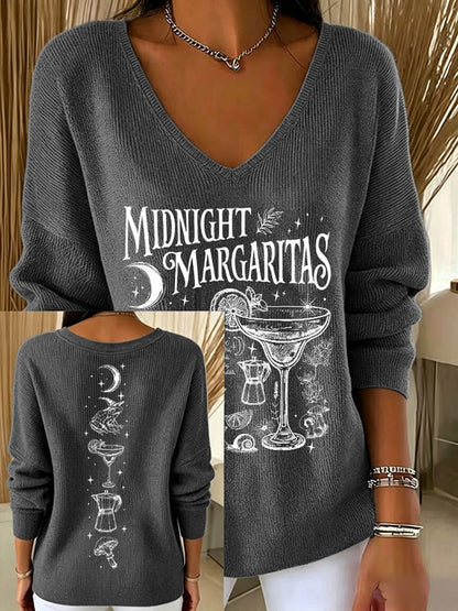 Women's Midnight Margaritas V-Neck Ribbed Top