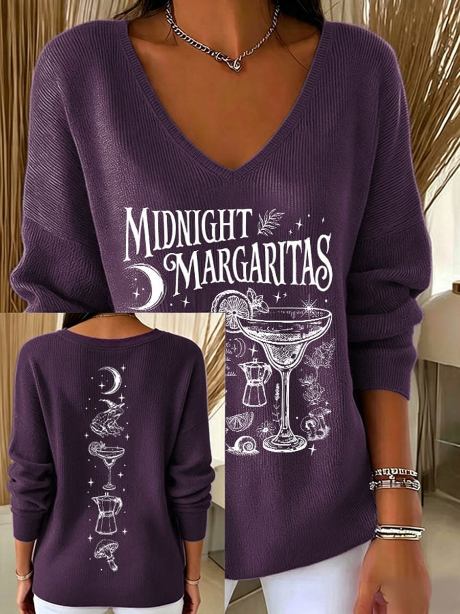 Women's Midnight Margaritas V-Neck Ribbed Top
