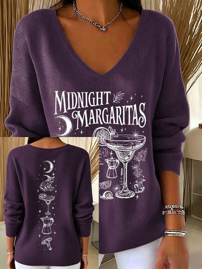 Women's Midnight Margaritas V-Neck Ribbed Top