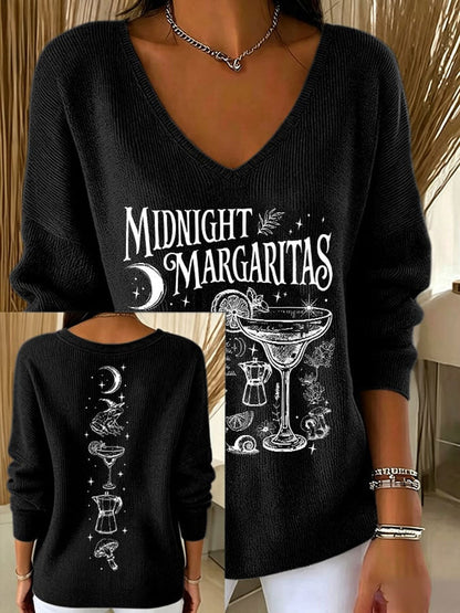 Women's Midnight Margaritas V-Neck Ribbed Top