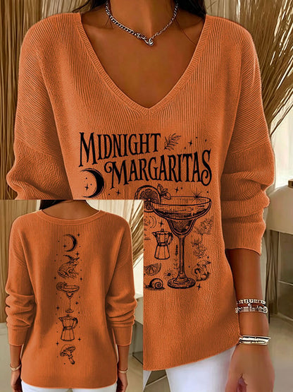 Women's Midnight Margaritas V-Neck Ribbed Top