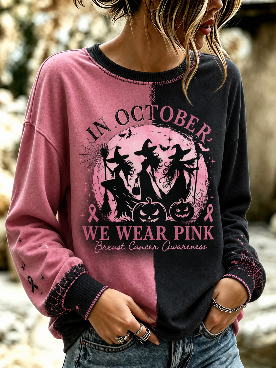 Women's Witches In October We Wear Pink Regular Sweatshirt