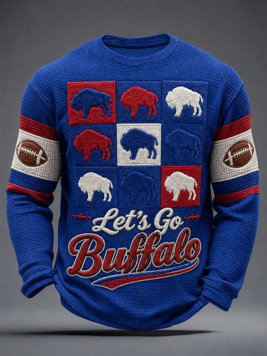 Buffalo Football Game Day Casual Waffle-Knit Pullover
