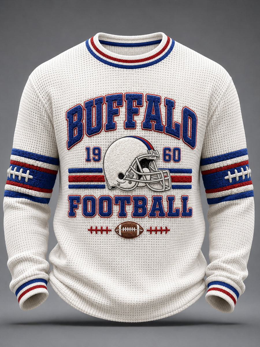 Buffalo Football Fan Casual Waffle-Knit Pullover