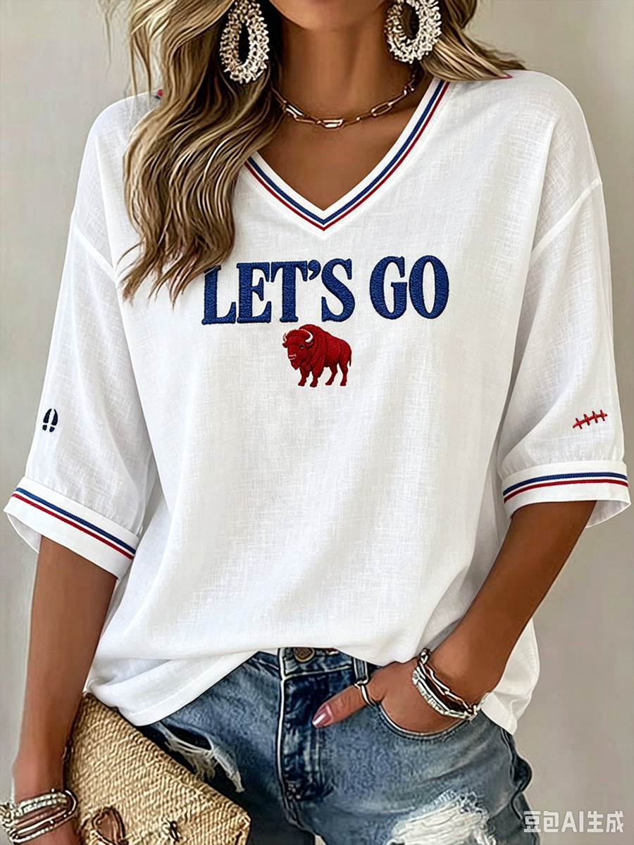 Women's Football Lover Bulls BUF Art Printed Linen T-shirt