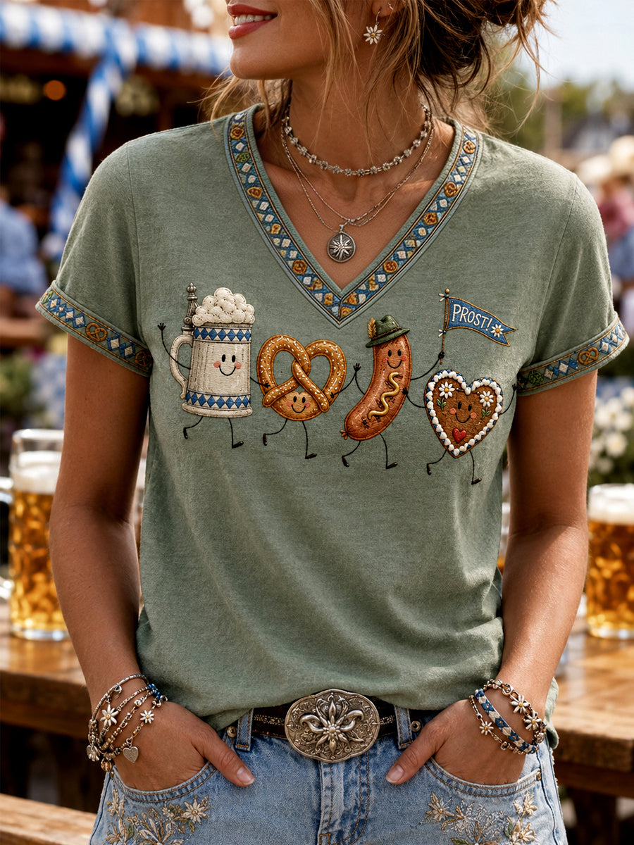 Women's Oktoberfest Prost! Print Casual V-Neck Tee