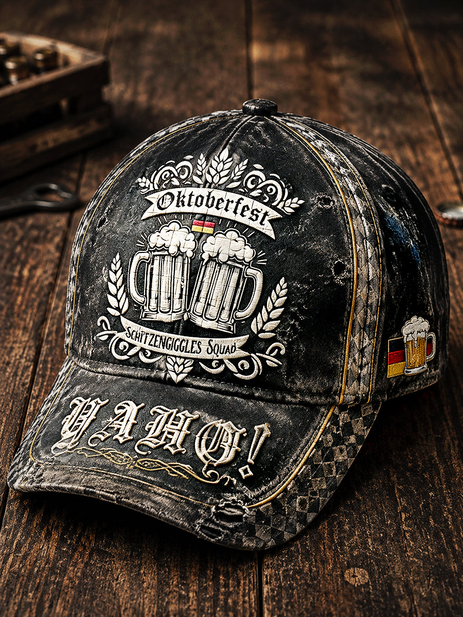 Retro Black German Oktoberfest-Printed Casual Hat