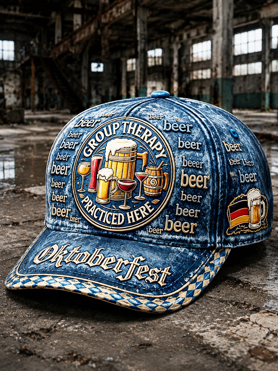 Blue German Oktoberfest Patchwork Print Casual Hat