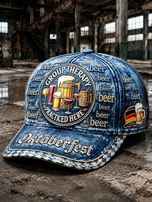 Blue German Oktoberfest Patchwork Print Casual Hat