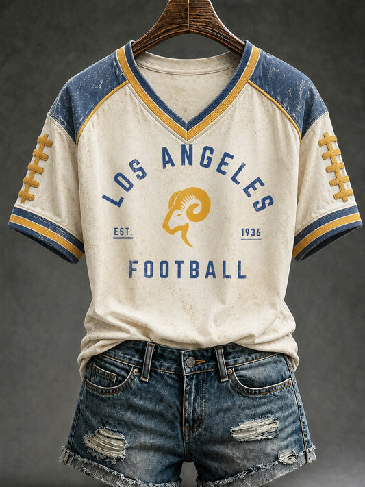 Women's Football Los Angeles Printed V-neck T-shirt