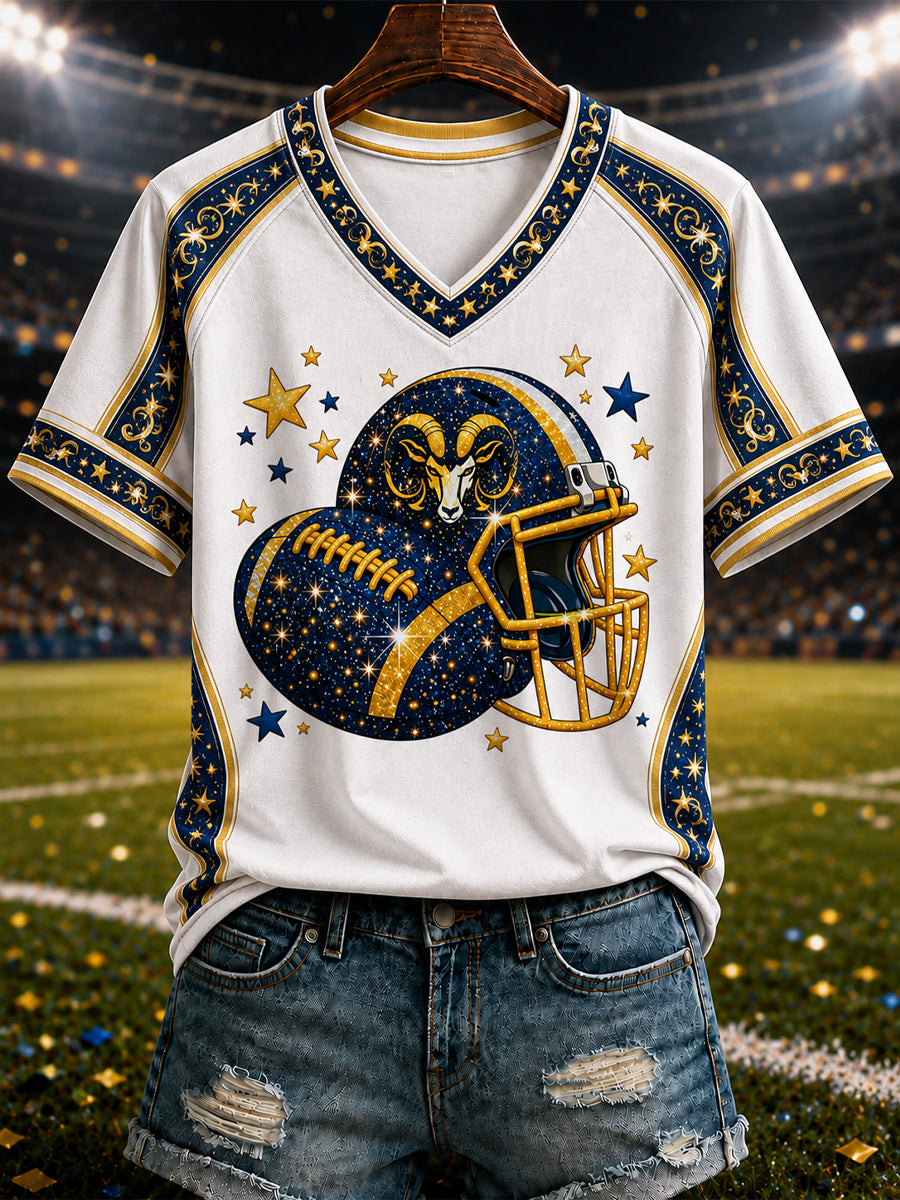 Women's Football Los Angeles Printed V-neck T-shirt