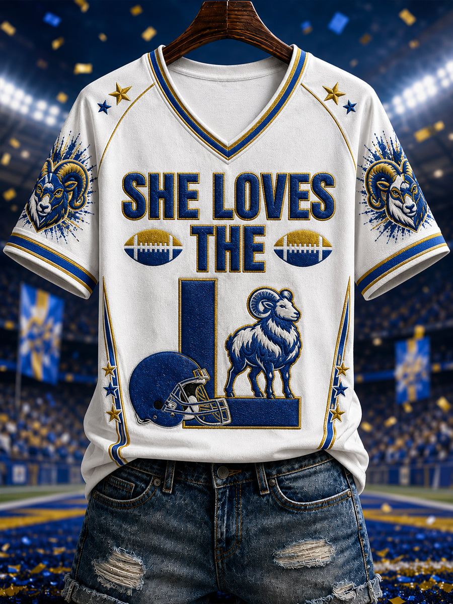 Women's Football Los Angeles Printed V-neck T-shirt