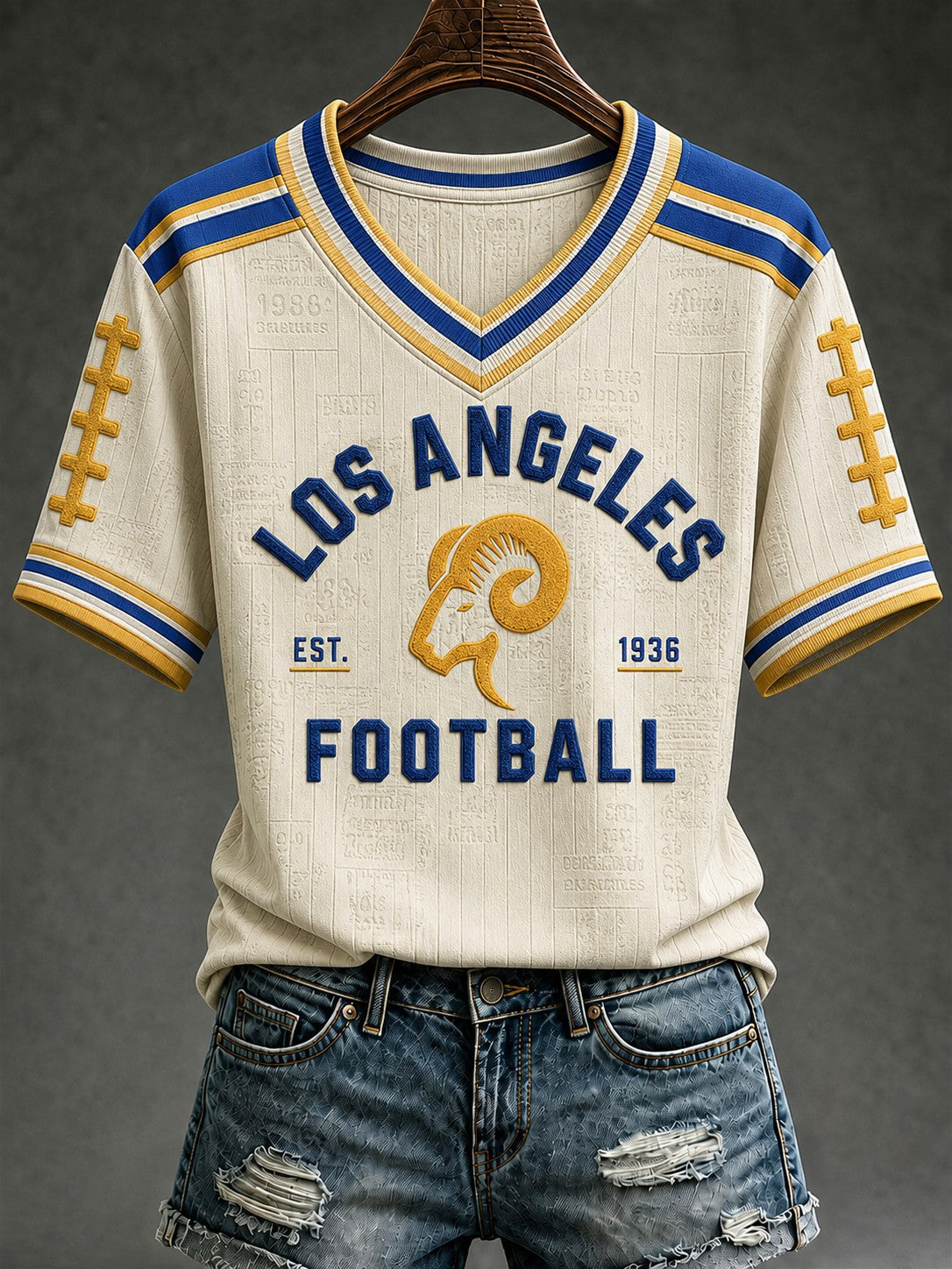 Women's Football Los Angeles Printed V-neck T-shirt