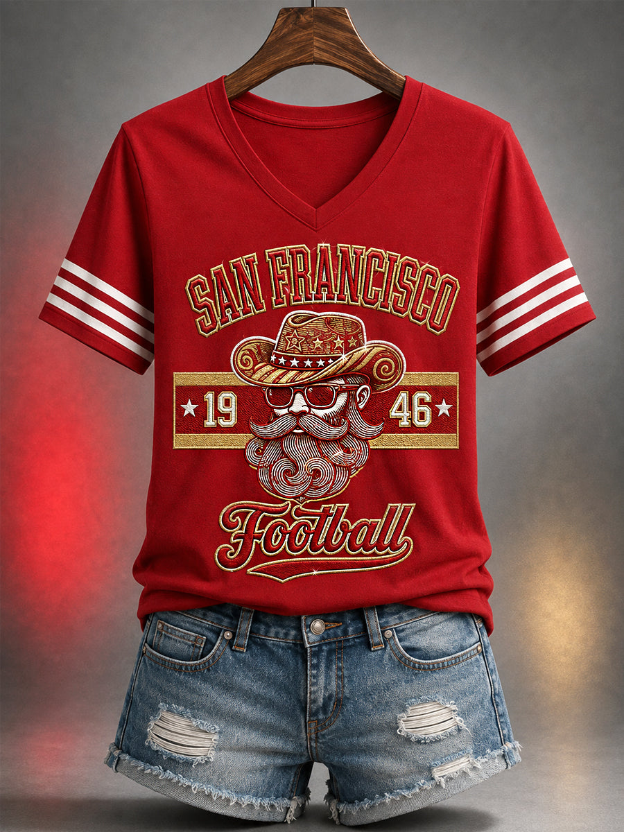 Women's Football Gameday Gift For Football Fans Casual V-Neck Tee