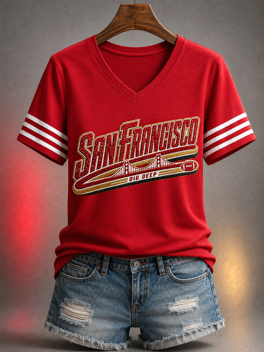 Women's Football Gameday Gift For Football Fans Casual V-Neck Tee