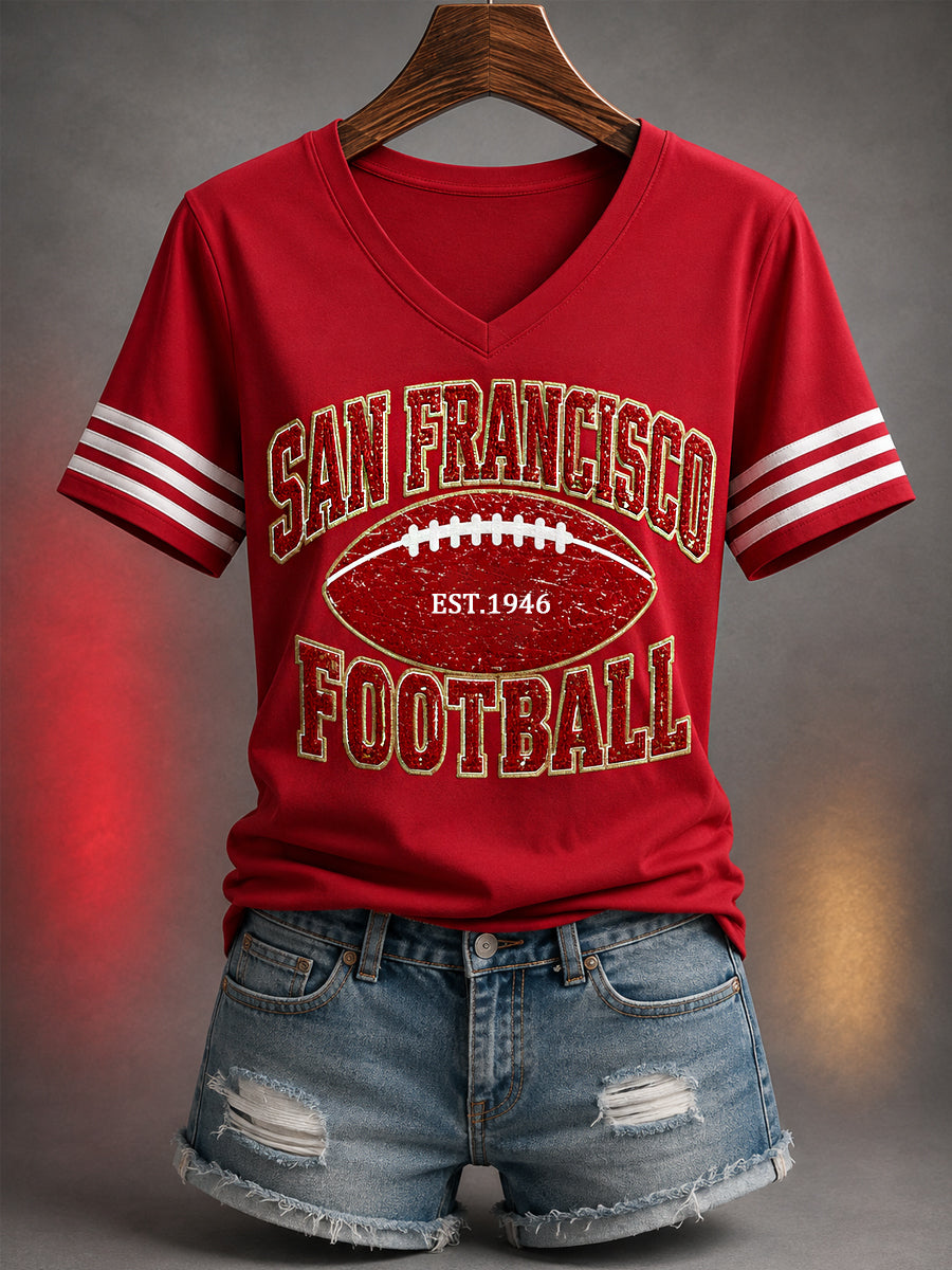 Women's Football Gameday Gift For Football Fans Casual V-Neck Tee