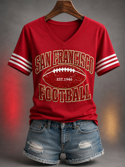 Women's Football Gameday Gift For Football Fans Casual V-Neck Tee