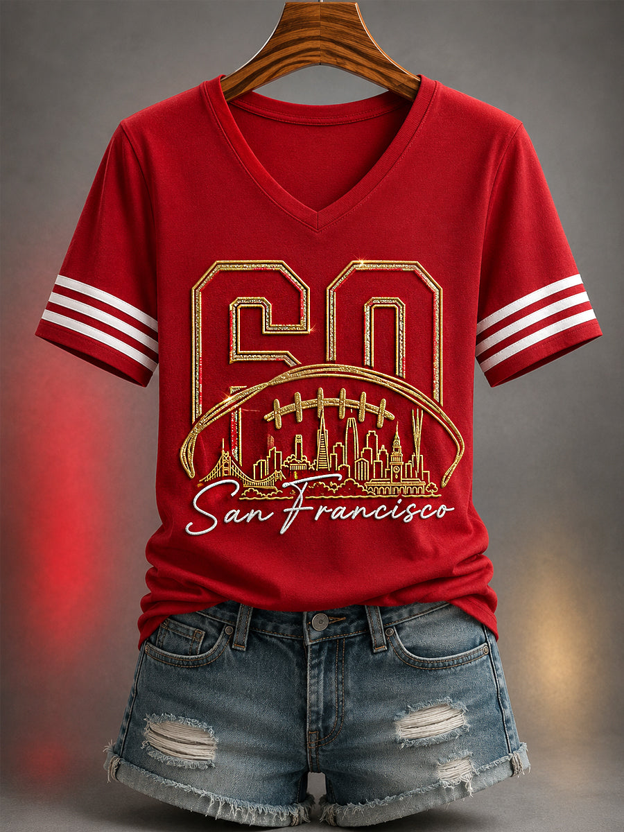 Women's Football Gameday Gift For Football Fans Casual V-Neck Tee