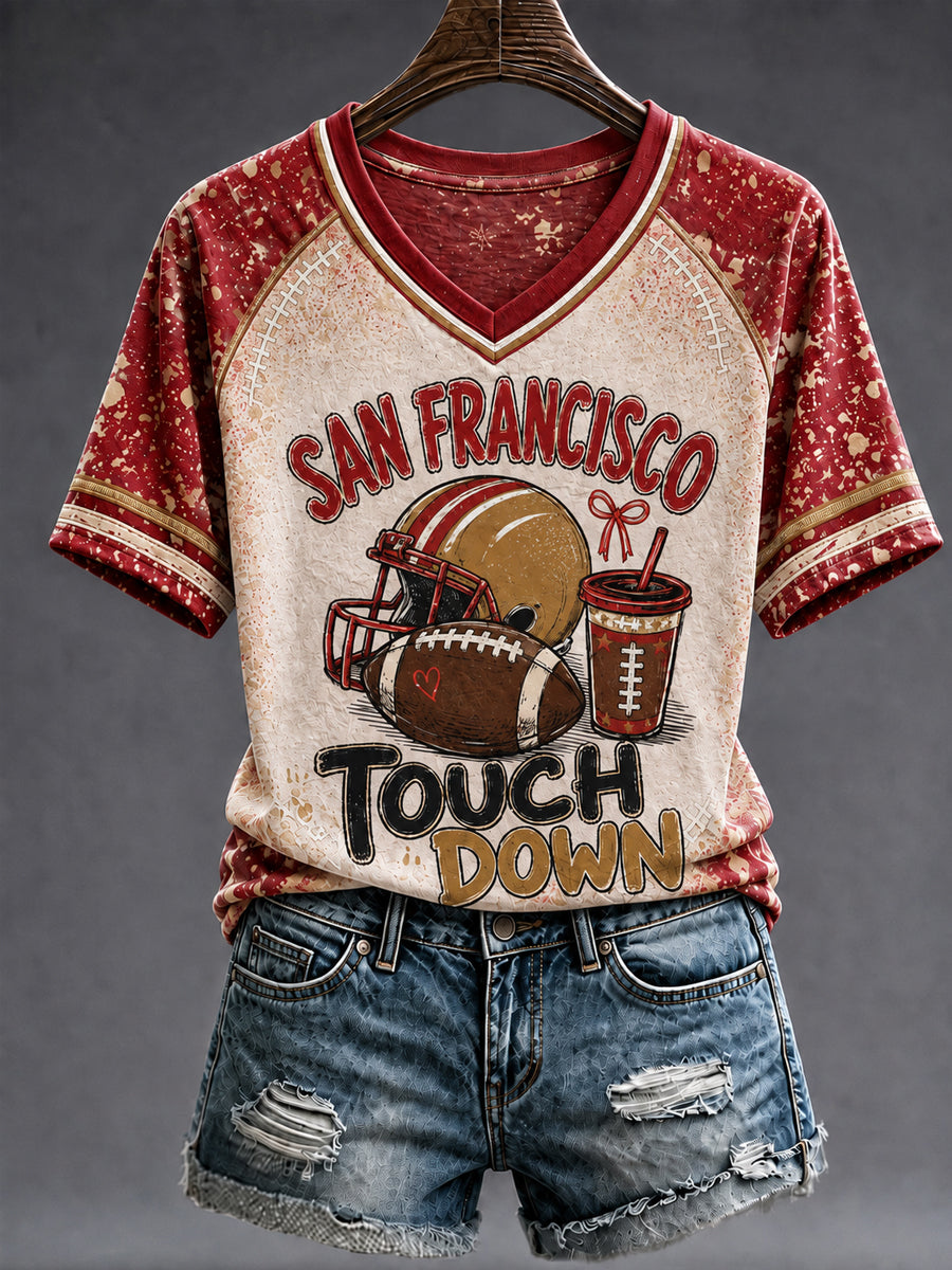 Women's Football Gameday Gift For Football Fans V-neck Short Sleeve T-shirt