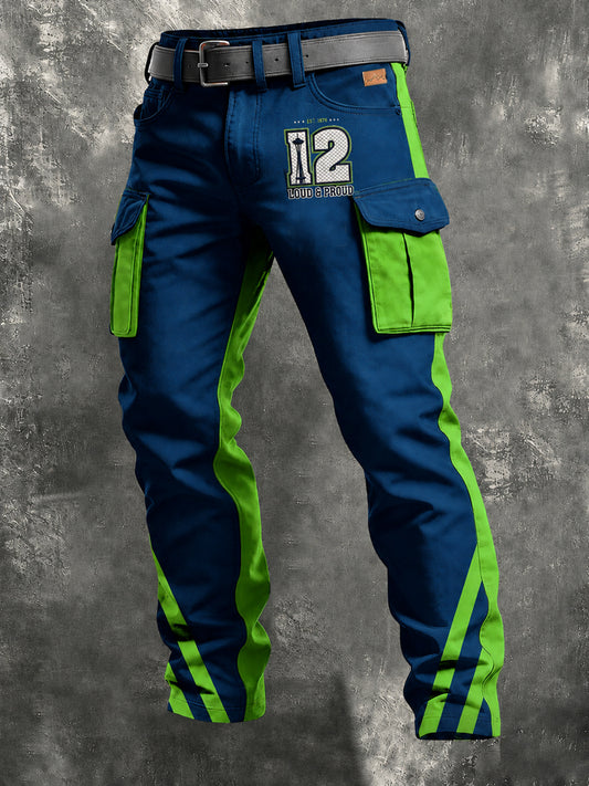 Men's Retro Seattle Football Art Print Casual Workwear Trousers