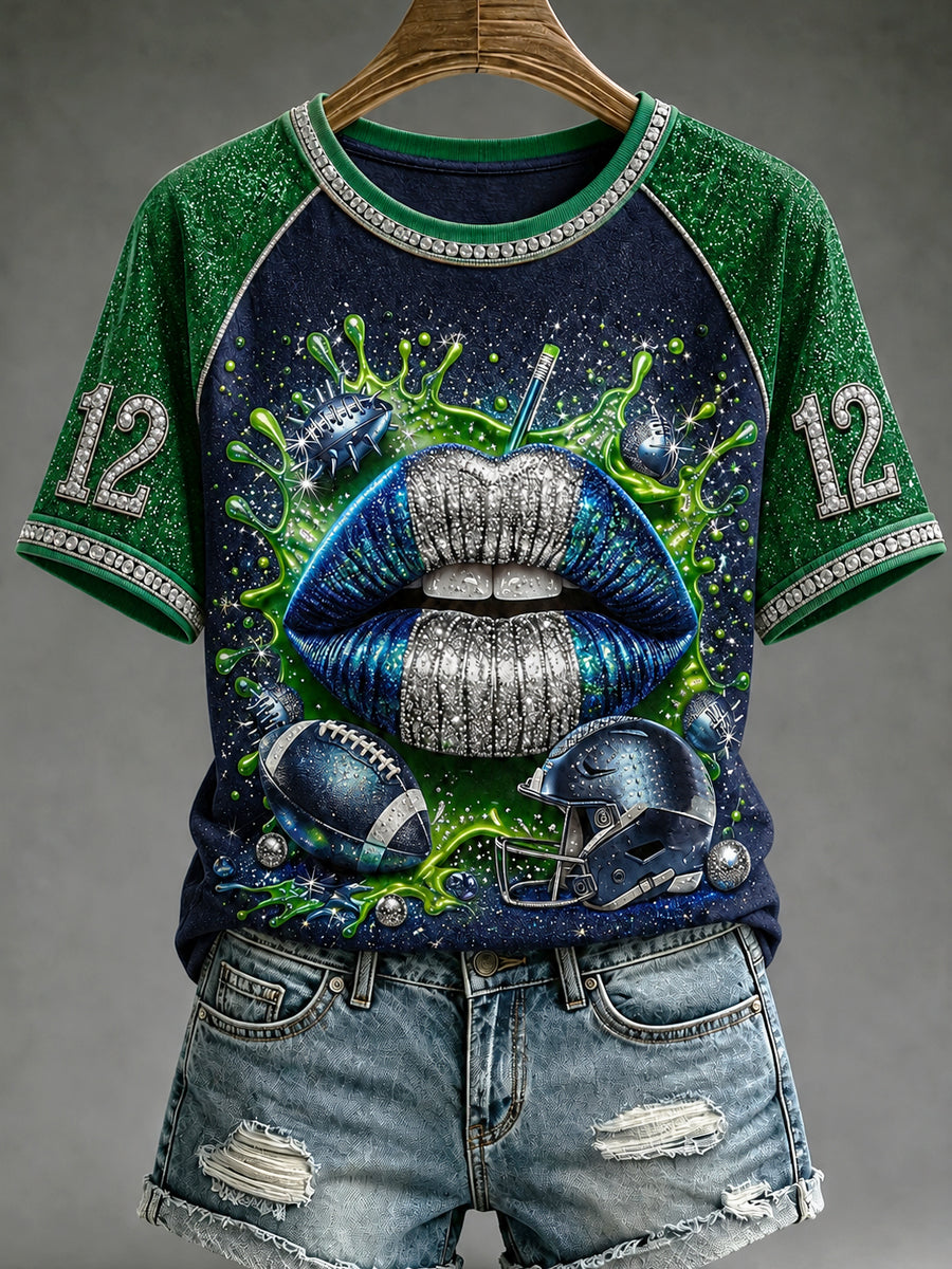 Women's Seattle Football Printed Vintage Fashion Loose Short Sleeve T-Shirt