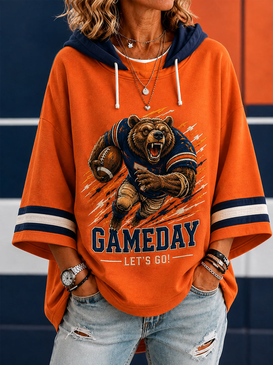 Women’s Football Gameday Gift For Football Fans Casual 3/4 Sleeve Hoodie