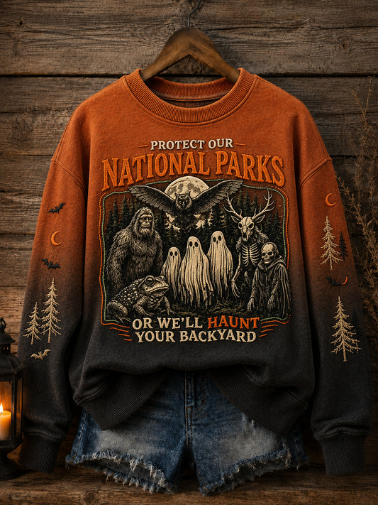 Women's PROTECT OUR NATIONAL PARKS Print Halloween Sweatshirt