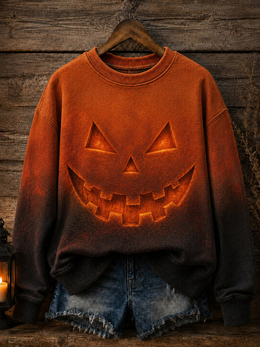 Women's Halloween Funny Face Print Sweatshirt