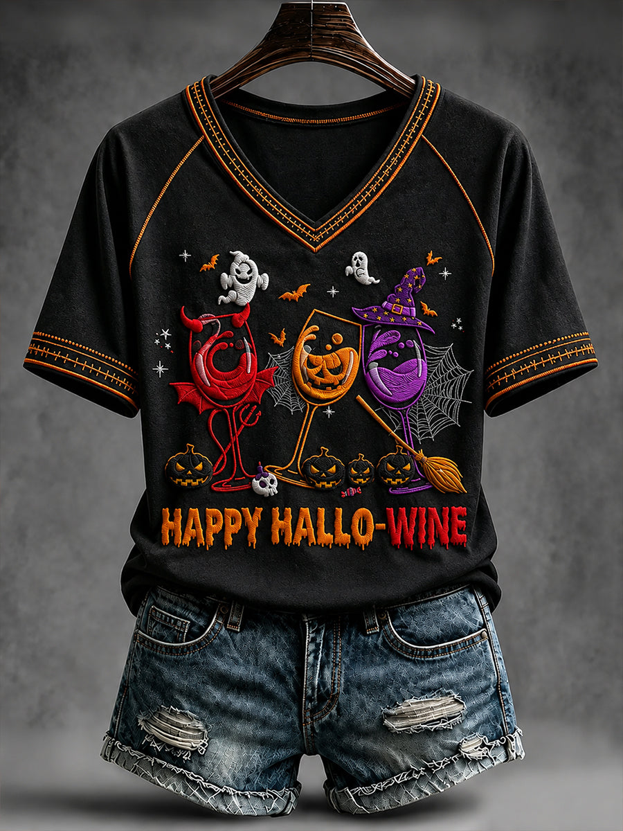 Women's Halloween V-neck off-shoulder short-sleeved T-shirt
