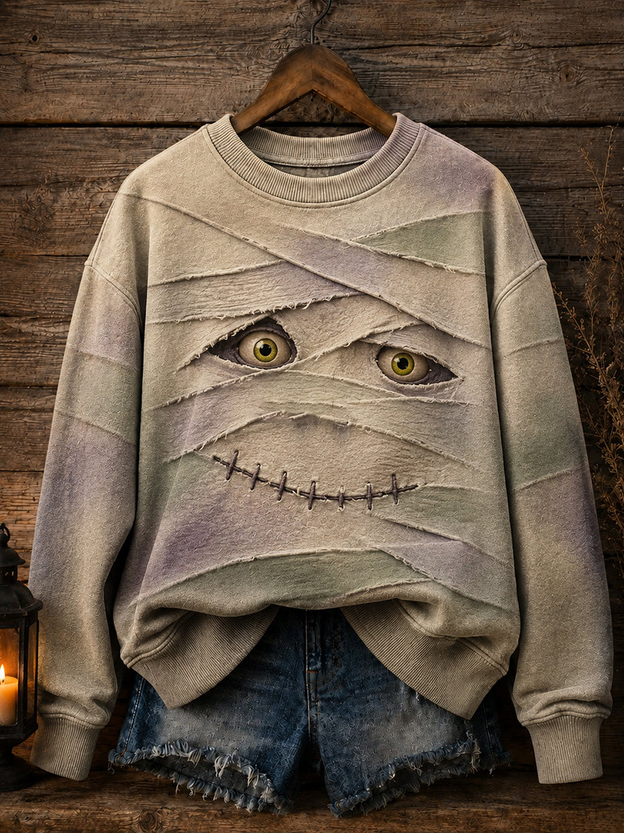 Women's Halloween Funny Face Print Sweatshirt