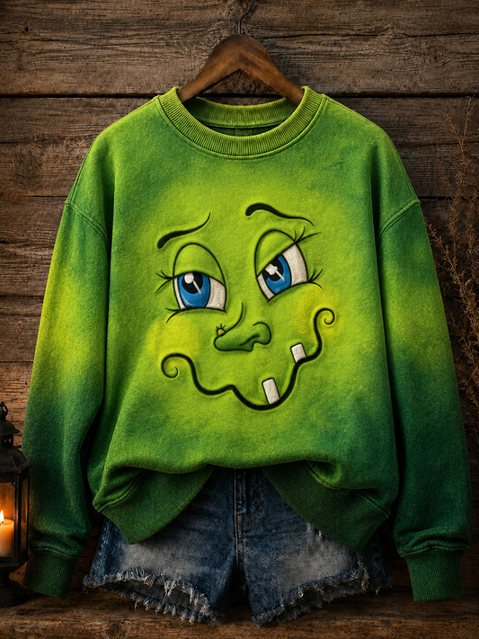 Women's Halloween Funny Face Print Sweatshirt