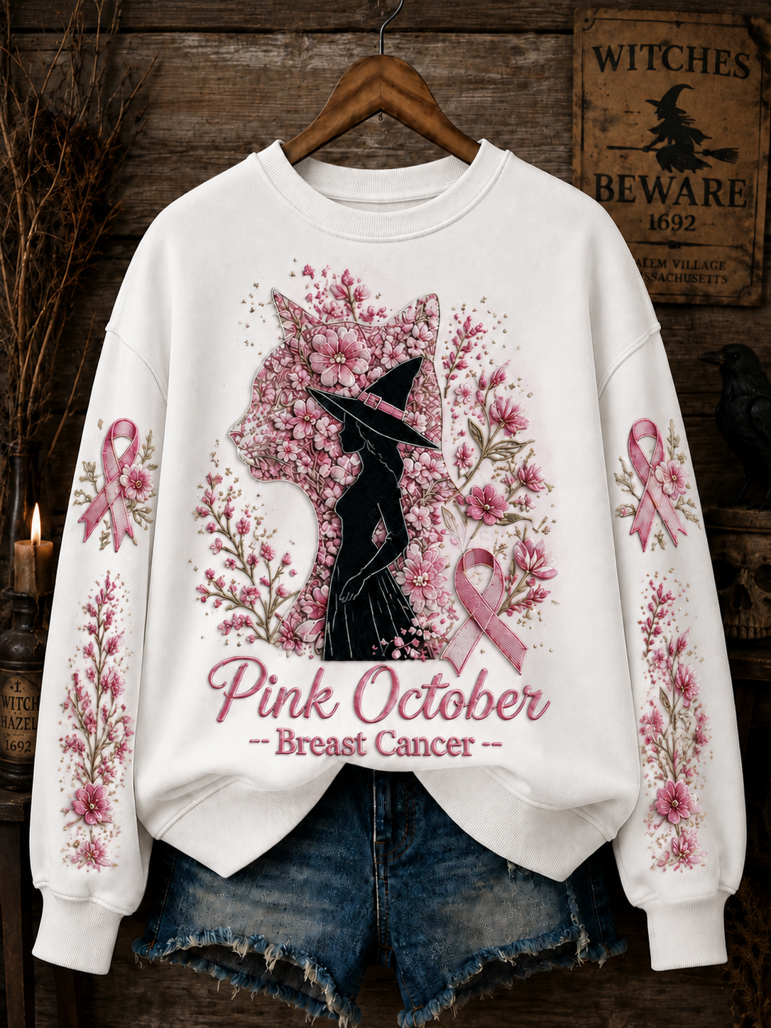 Women's Pink October Breast Cancer Regular Sweatshirt