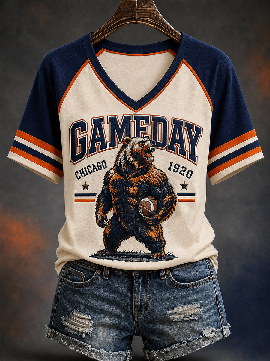 Women's Football Gameday Gift For Football Fans Casual V-Neck Tee