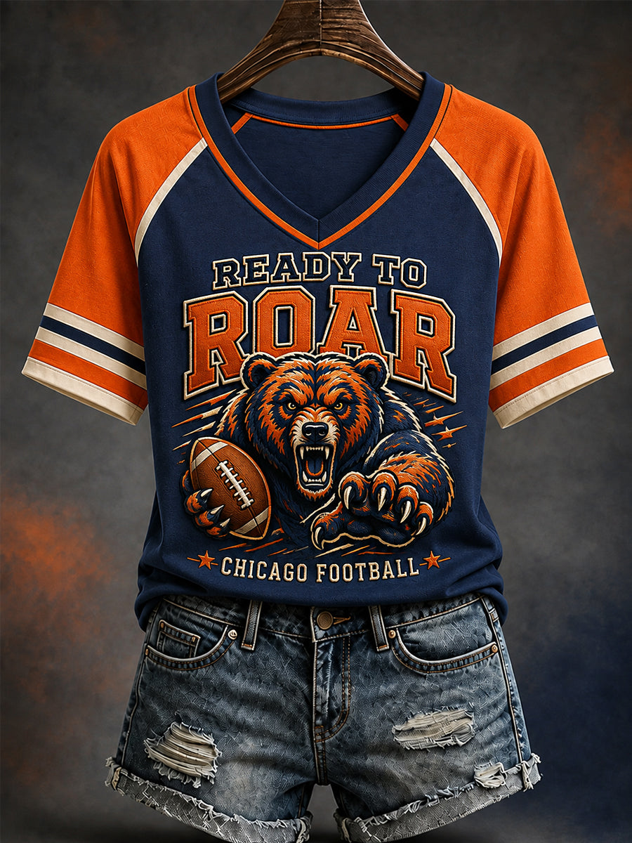 Women's Football Gameday Gift For Football Fans Casual V-Neck Tee