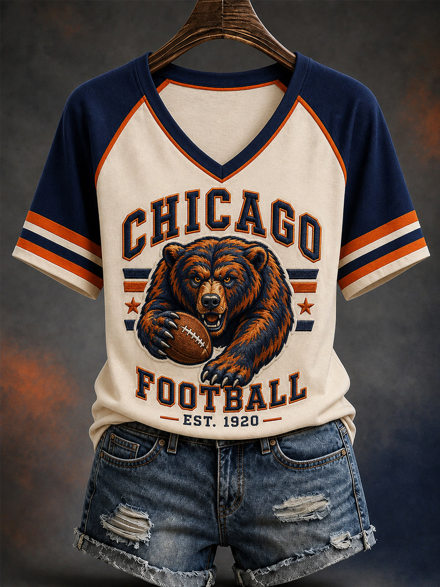 Women's Football Gameday Gift For Football Fans Casual V-Neck Tee