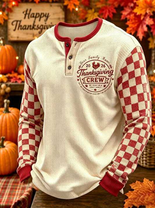Men's Canda Thanksgiving Day Art Printed Long Sleeve Henley Shirt